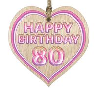 Stuff4 Fun 80th Birthday Gift For Men Woman Wooden Heart Plaques - Glitter Age 80 - Light Wood Sign Keepsake, Happy Birthday Plaque for Dad Mum Great Grandad Grandpa Nanny Grandma Gran Uncle Auntie