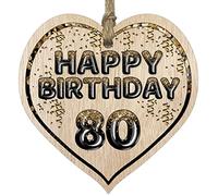 Stuff4 Fun 80th Birthday Gift For Men Woman Wooden Heart Plaques - Foil Age - 80 - Light Wood Sign Keepsake, Happy Birthday Plaque for Dad Mum Great Grandad Grandpa Nanny Grandma Gran Uncle Auntie
