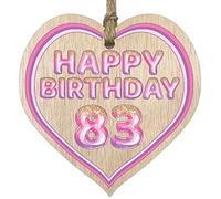 Stuff4 Fun 83rd Birthday Gift For Men Woman Wooden Heart Plaques - Glitter Age 83 - Light Wood Sign Keepsake, Happy Birthday Plaque for Dad Mum Great Grandad Grandpa Nanny Grandma Gran Uncle Auntie
