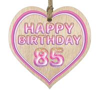 Stuff4 Fun 85th Birthday Gift For Men Woman Wooden Heart Plaques - Glitter Age 85 - Light Wood Sign Keepsake, Happy Birthday Plaque for Dad Mum Great Grandad Grandpa Nanny Grandma Gran Uncle Auntie
