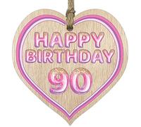 Stuff4 Fun 90th Birthday Gift For Men Woman Wooden Heart Plaques - Glitter Age 90 - Light Wood Sign Keepsake, Happy Birthday Plaque for Great Grandad Grandpa Nanny Grandma Nan Gran Granny Dad Mum