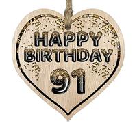 Stuff4 Fun 91st Birthday Gift For Men Woman Wooden Heart Plaques, Foil Age