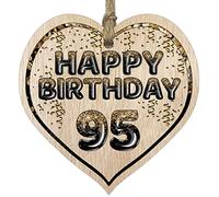 Stuff4 Fun 95th Birthday Gift For Men Woman Wooden Heart Plaques - Foil Age - 95 - Light Wood Sign Keepsake, Happy Birthday Plaque for Great Grandad Grandpa Nanny Grandma Nan Gran Granny Dad Mum