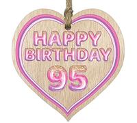 Stuff4 Fun 95th Birthday Gift For Men Woman Wooden Heart Plaques - Glitter Age 95 - Light Wood Sign Keepsake, Happy Birthday Plaque for Great Grandad Grandpa Nanny Grandma Nan Gran Granny Dad Mum