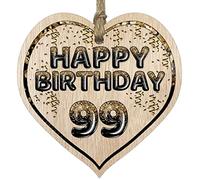 Stuff4 Fun 99th Birthday Gift For Men Woman Wooden Heart Plaques - Foil Age - 99 - Light Wood Sign Keepsake, Happy Birthday Plaque for Great Grandad Grandpa Nanny Grandma Nan Gran Granny Dad Mum