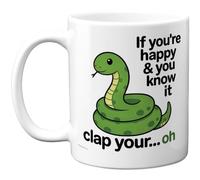 Stuff4 Funny Snake Mug, Clap Your Oh Pun Cartoon Design, Light