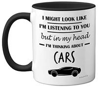 Gifts for Car Enthusiasts - in My Head I'm Thinking About Cars - Funny Classic Car Mug, Gifts for Cars Lovers, Petrol Head Gifts, 11oz Ceramic Dishwasher Safe Premium Black Handle Mugs - by Stuff4