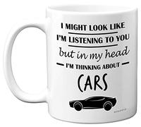 Stuff4 Gifts for Car Enthusiasts - in My Head I'm Thinking About Cars - Funny Classic Car Mug, Gifts for Cars Lovers, Petrol Head Gifts, 11oz Ceramic Dishwasher Safe Premium Mugs Cup