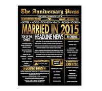 Stuff4 Gold 10th Anniversary Poster Unframed - Golden Married In 2015 Newspaper - Happy 10 Wedding Anniversary for Men Women Vintage Gifts Back In 2015, 8x10 Inch Anniversaries Posters