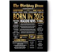 Stuff4 Gold 10th Birthday Poster Framed - Golden Born In 2015 Newspaper - Happy 10 Birthday for Boys Girls Retro Vintage Gifts Back In 2015, 8x10 Inch Bday Party Decor Decoration