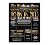 Stuff4 Gold 10th Birthday Poster Unframed - Golden Born In 2015 Newspaper - Happy 10 Birthday for Boys Girls Retro Vintage Gifts Back In 2015, 8x10 Inch Bday Party Decor Decoration