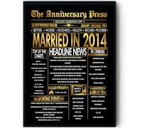 Stuff4 Gold 11th Anniversary Poster Framed - Golden Married In 2014 Newspaper - Happy 11 Anniversary for Men Women Retro Vintage Gifts Back In 2014, 8x10 Inch Bday Party Decor Decoration