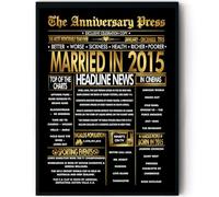 Stuff4 Gold 11th Anniversary Poster Framed - Golden Married In 2015 Newspaper - 11 Anniversary for Men Women Retro Vintage Gifts Back In 2015, 8x10 Inch Bday Party Decor Decoration