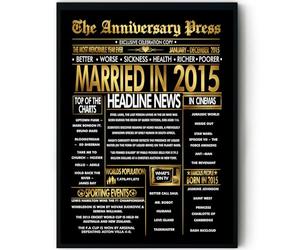 Stuff4 Gold 11th Anniversary Poster Framed - Golden Married In 2015 Newspaper - 11 Anniversary for Men Women Retro Vintage Gifts Back In 2015, 8x10 Inch Bday Party Decor Decoration