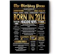 Stuff4 Gold 11th Birthday Poster Framed - Golden Born In 2014 Newspaper - Happy 11 Birthday for Boys Girls Retro Vintage Gifts Back In 2014, 8x10 Inch Bday Party Decor Decoration