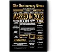Stuff4 Gold 12th Anniversary Poster Framed - Golden Married In 2013 Newspaper - Happy 12 Anniversary for Men Women Retro Vintage Gifts Back In 2013, 8x10 Inch Bday Party Decor Decoration