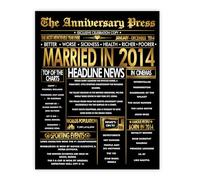 Stuff4 Gold 12th Anniversary Poster Unframed - Golden Married In 2014 Newspaper - 12 Wedding Anniversary for Men Women Vintage Gifts Back In 2014, 8x10 Inch Anniversaries Posters
