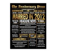 Stuff4 Gold 13th Anniversary Poster Unframed - Golden Married In 2012 Newspaper - Happy 13 Wedding Anniversary for Men Women Vintage Gifts Back In 2012, 8x10 Inch Anniversaries Posters
