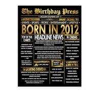 Stuff4 Gold 13th Birthday Poster Unframed - Golden Born In 2012 Newspaper - Happy 13 Birthday for Boys Girls Retro Vintage Gifts Back In 2012, 8x10 Inch Bday Party Decor Decoration