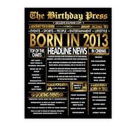 Stuff4 Gold 13th Birthday Poster Unframed - Golden Born In 2013 Newspaper - Happy 13 Birthday for Boys Girls Retro Vintage Gifts Back In 2013, 8x10 Inch Bday Party Decor Decoration