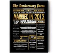 Stuff4 Gold 14th Anniversary Poster Framed - Golden Married In 2012 Newspaper - 14 Anniversary for Men Women Retro Vintage Gifts Back In 2012, 8x10 Inch Bday Party Decor Decoration