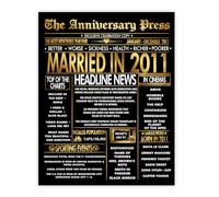 Stuff4 Gold 14th Anniversary Poster Unframed - Golden Married In 2011 Newspaper - Happy 14 Wedding Anniversary for Men Women Vintage Gifts Back In 2011, 8x10 Inch Anniversaries Posters