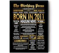 Stuff4 Gold 14th Birthday Poster Framed - Golden Born In 2011 Newspaper - Happy 14 Birthday for Boys Girls Retro Vintage Gifts Back In 2011, 8x10 Inch Bday Party Decor Decoration