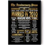 Stuff4 Gold 15th Anniversary Poster Framed - Golden Married In 2010 Newspaper - Happy 15 Anniversary for Men Women Retro Vintage Gifts Back In 2010, 8x10 Inch Bday Party Decor Decoration