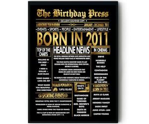 Stuff4 Gold 15th Birthday Poster Framed - Golden Born In 2011 Newspaper - Happy 15 Birthday for Boys Girls Retro Vintage Gifts Back In 2011, 8x10 Inch Bday Party Decor Decoration