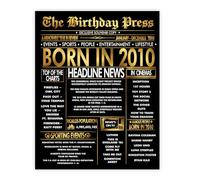Stuff4 Gold 15th Birthday Poster Unframed - Golden Born In 2010 Newspaper - Happy 15 Birthday for Boys Girls Retro Vintage Gifts Back In 2010, 8x10 Inch Bday Party Decor Decoration