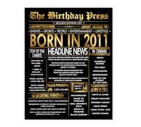 Stuff4 Gold 14th Birthday Poster Unframed - Golden Born In 2011 Newspaper - Happy 14 Birthday for Boys Girls Retro Vintage Gifts Back In 2011, 8x10 Inch Bday Party Decor Decoration