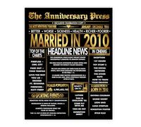Stuff4 Gold 16th Anniversary Poster Unframed - Golden Married In 2010 Newspaper - 16 Wedding Anniversary for Men Women Vintage Gifts Back In 2010, 8x10 Inch Anniversaries Posters
