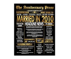 Stuff4 Gold 16th Anniversary Poster Unframed - Golden Married In 2010 Newspaper - 16 Wedding Anniversary for Men Women Vintage Gifts Back In 2010, 8x10 Inch Anniversaries Posters