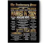 Stuff4 Gold 17th Anniversary Poster Framed - Golden Married In 2009 Newspaper - 17 Anniversary for Men Women Retro Vintage Gifts Back In 2009, 8x10 Inch Bday Party Decor Decoration