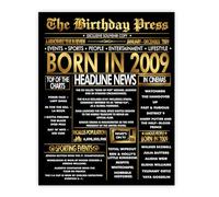 Stuff4 Gold 16th Birthday Poster Unframed - Golden Born In 2009 Newspaper - Happy 16 Birthday for Boys Girls Retro Vintage Gifts Back In 2009, 8x10 Inch Bday Party Decor Decoration