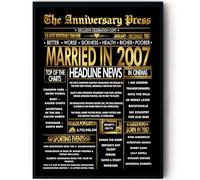 Stuff4 Gold 18th Anniversary Poster Framed - Golden Married In 2007 Newspaper - Happy 18 Anniversary for Men Women Retro Vintage Gifts Back In 2007, 8x10 Inch Bday Party Decor Decoration