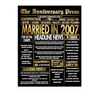 Stuff4 Gold 18th Anniversary Poster Unframed - Golden Married In 2007 Newspaper - Happy 18 Wedding Anniversary for Men Women Vintage Gifts Back In 2007, 8x10 Inch Anniversaries Posters
