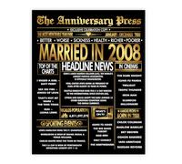 Stuff4 Gold 18th Anniversary Poster Unframed - Golden Married In 2008 Newspaper - 18 Wedding Anniversary for Men Women Vintage Gifts Back In 2008, 8x10 Inch Anniversaries Posters