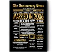 Stuff4 Gold 19th Anniversary Poster Framed - Golden Married In 2006 Newspaper - Happy 19 Anniversary for Men Women Retro Vintage Gifts Back In 2006, 8x10 Inch Bday Party Decor Decoration