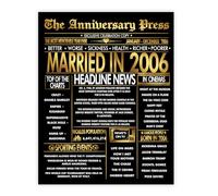 Stuff4 Gold 19th Anniversary Poster Unframed - Golden Married In 2006 Newspaper - Happy 19 Wedding Anniversary for Men Women Vintage Gifts Back In 2006, 8x10 Inch Anniversaries Posters