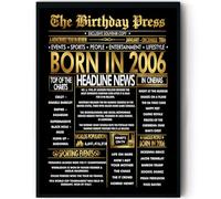 Stuff4 Gold 19th Birthday Poster Framed - Golden Born In 2006 Newspaper - Happy 19 Birthday for Men Women Retro Vintage Gifts Back In 2006, 8x10 Inch Bday Party Decor Decoration