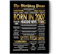 Stuff4 Gold 19th Birthday Poster Framed, Golden Born In 2007 Newspaper