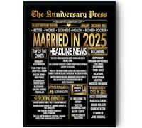 Stuff4 Gold 1st Anniversary Poster Framed, Golden Married In 2025 Newspaper