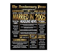 Stuff4 Gold 20th Anniversary Poster Unframed - Golden Married In 2005 Newspaper - Happy 20 Wedding Anniversary for Men Women Vintage Gifts Back In 2005, 8x10 Inch Anniversaries Posters
