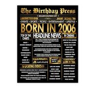 Stuff4 Gold 19th Birthday Poster Unframed - Golden Born In 2006 Newspaper - Happy 19 Birthday for Men Women Retro Vintage Gifts Back In 2006, 8x10 Inch Bday Party Decor Decoration