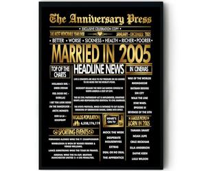 Stuff4 Gold 21st Anniversary Poster Framed - Golden Married In 2005 Newspaper - 21 Anniversary for Men Women Retro Vintage Gifts Back In 2005, 8x10 Inch Bday Party Decor Decoration