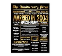 Stuff4 Gold 21st Anniversary Poster Unframed - Golden Married In 2004 Newspaper - Happy 21 Wedding Anniversary for Men Women Vintage Gifts Back In 2004, 8x10 Inch Anniversaries Posters