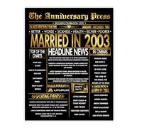 Stuff4 Gold 22nd Anniversary Poster Unframed - Golden Married In 2003 Newspaper - Happy 22 Wedding Anniversary for Men Women Vintage Gifts Back In 2003, 8x10 Inch Anniversaries Posters