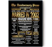 Stuff4 Gold 23rd Anniversary Poster Framed - Golden Married In 2002 Newspaper - Happy 23 Anniversary for Men Women Retro Vintage Gifts Back In 2002, 8x10 Inch Bday Party Decor Decoration