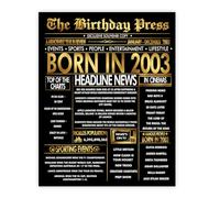 Stuff4 Gold 23rd Birthday Poster Unframed, Golden Born In 2003 Newspaper